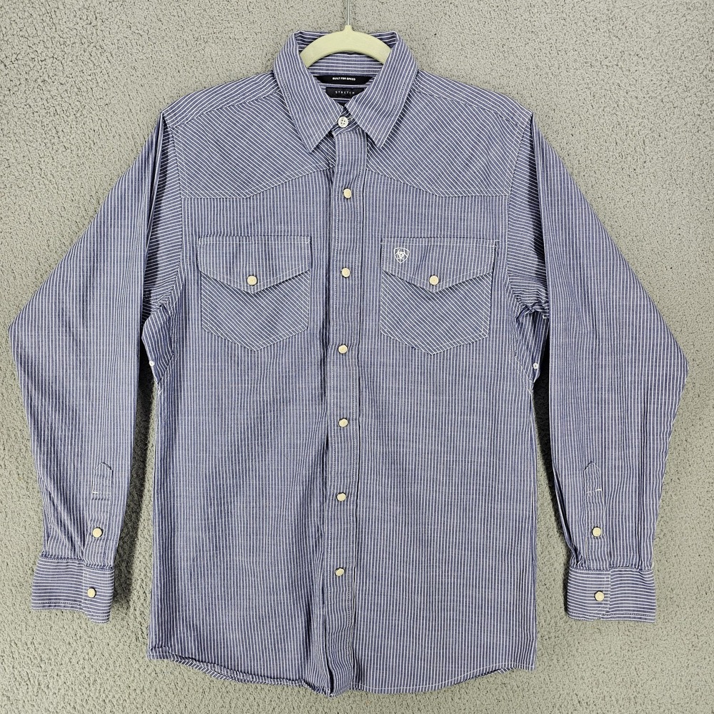 Ariat Relentless Shirt Mens XS Blue Stripe Stretch Western Snap Long Sleeve